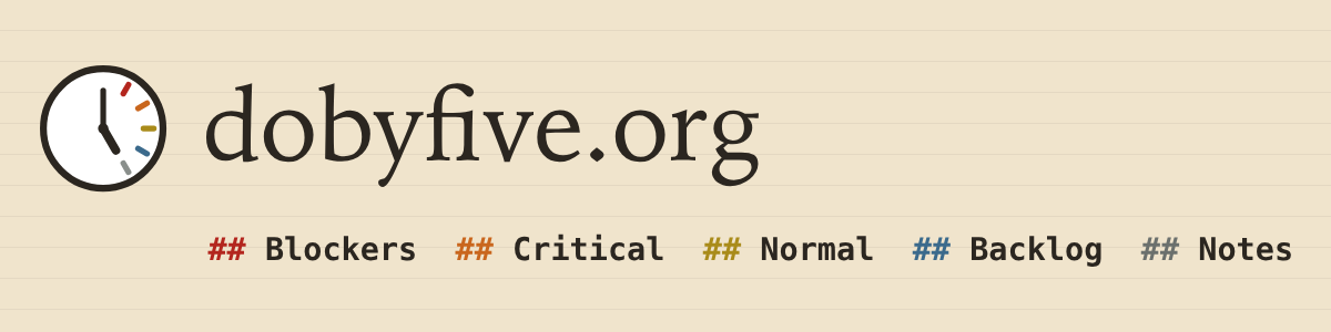 Do by Five at dobyfive.org. Five headings: Blockers, Critical, Normal, Backlog, Notes.